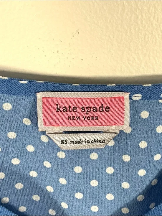 kate spade Blue White Polka Dot Ruffle Sleeve Top Size XS Feminine - Picture 2 of 8